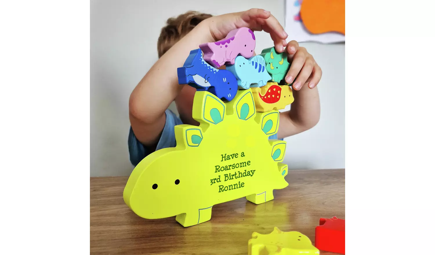 Personalised Message Free Text Wooden Dinosaur Stacker