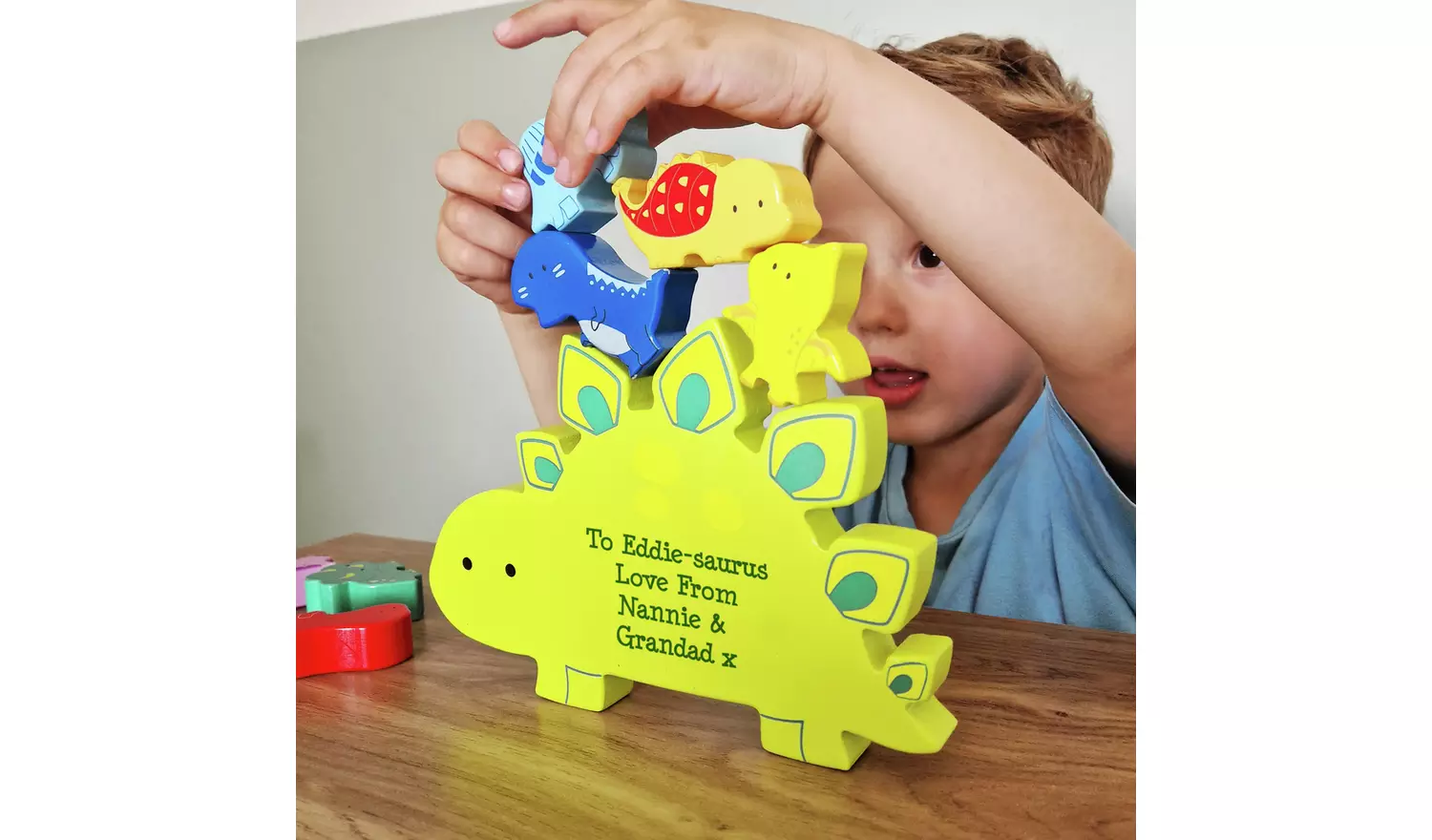 Personalised Message Free Text Wooden Dinosaur Stacker