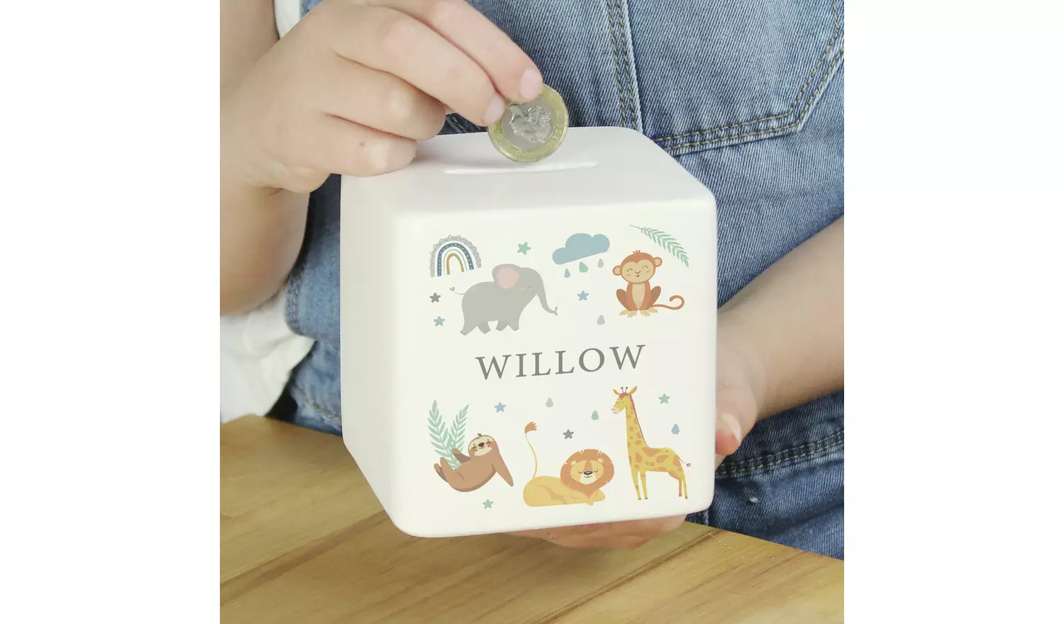 Personalised Message Safari Animals Ceramic Money Box