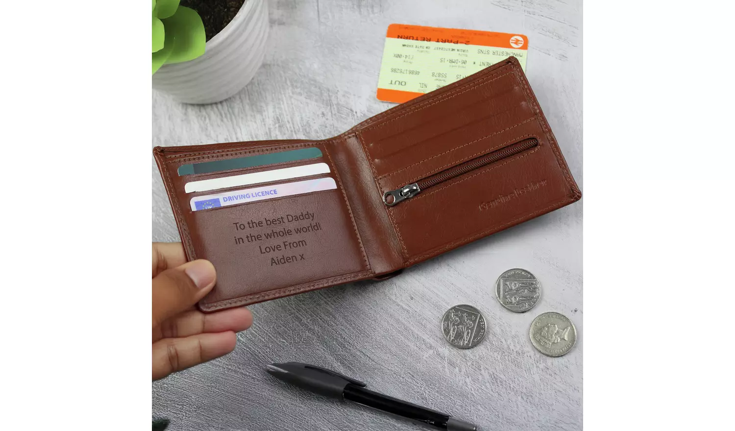 Personalised Message Tan Leather Wallet
