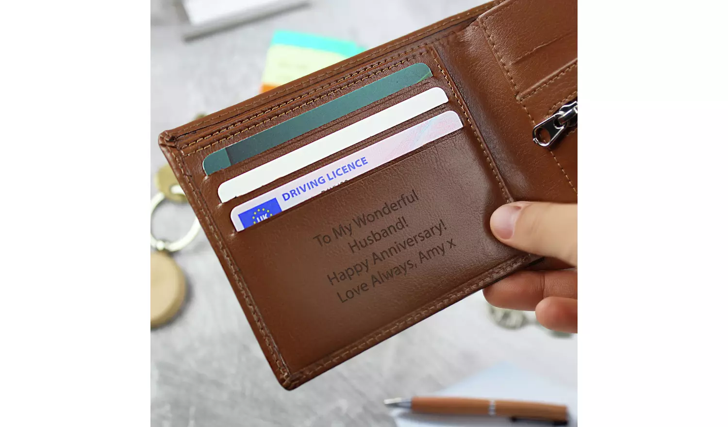 Personalised Message Tan Leather Wallet