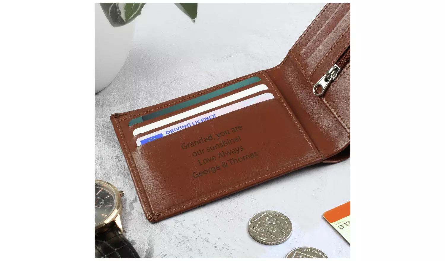 Personalised Message Tan Leather Wallet