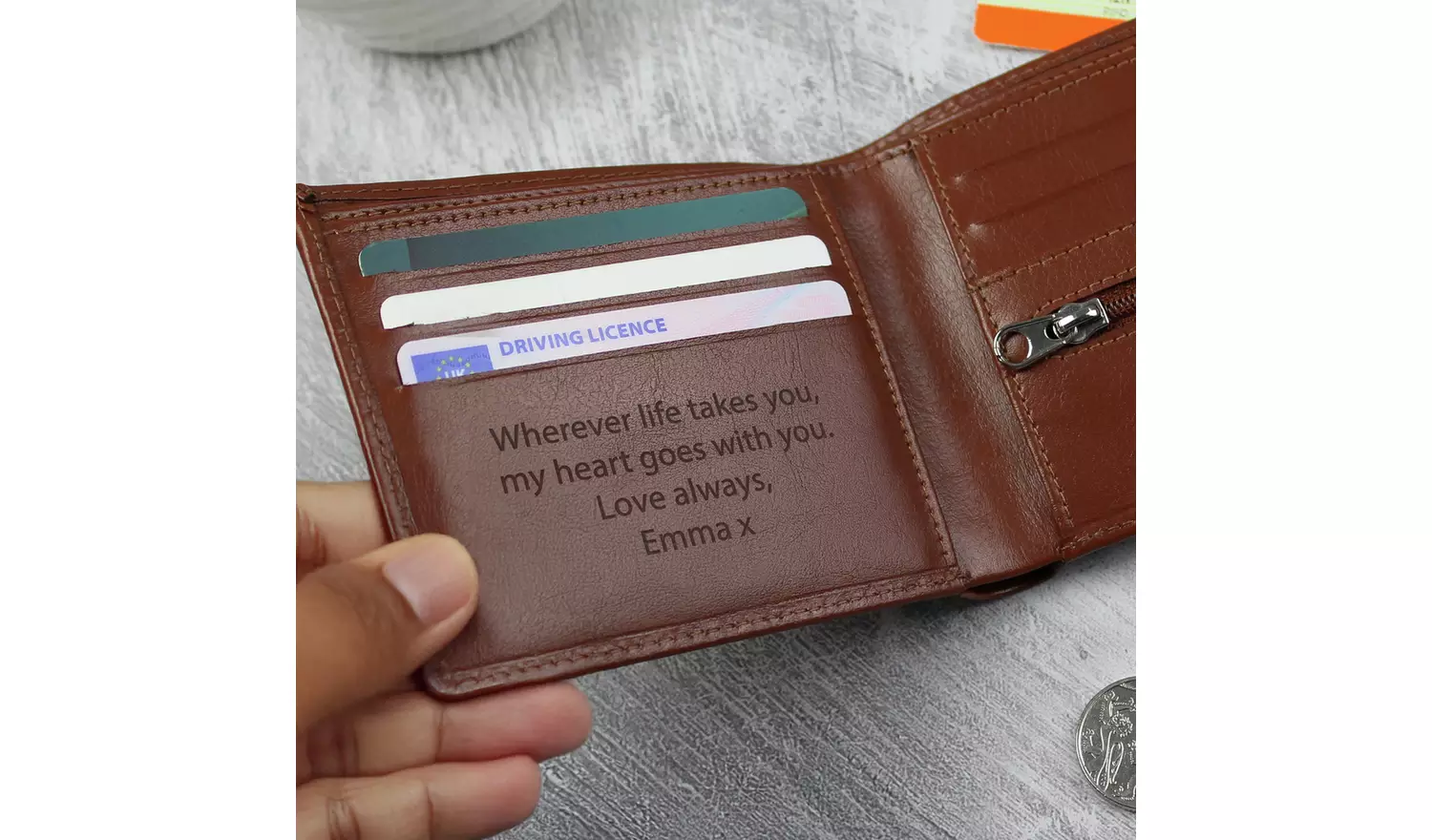 Personalised Message Tan Leather Wallet