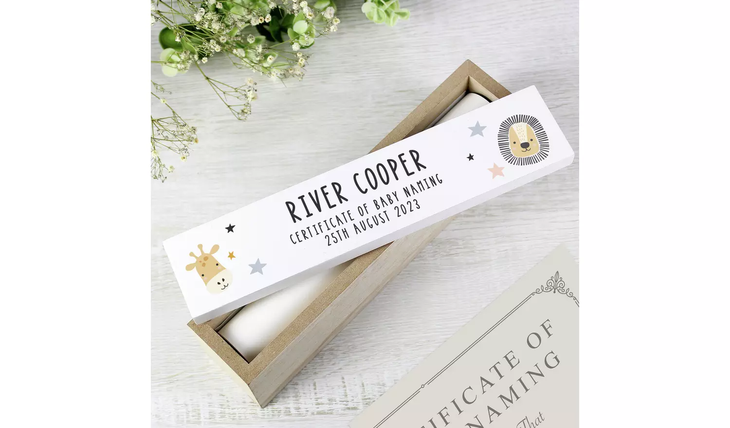 Personalised Message Animals Print Wooden Certificate Holder