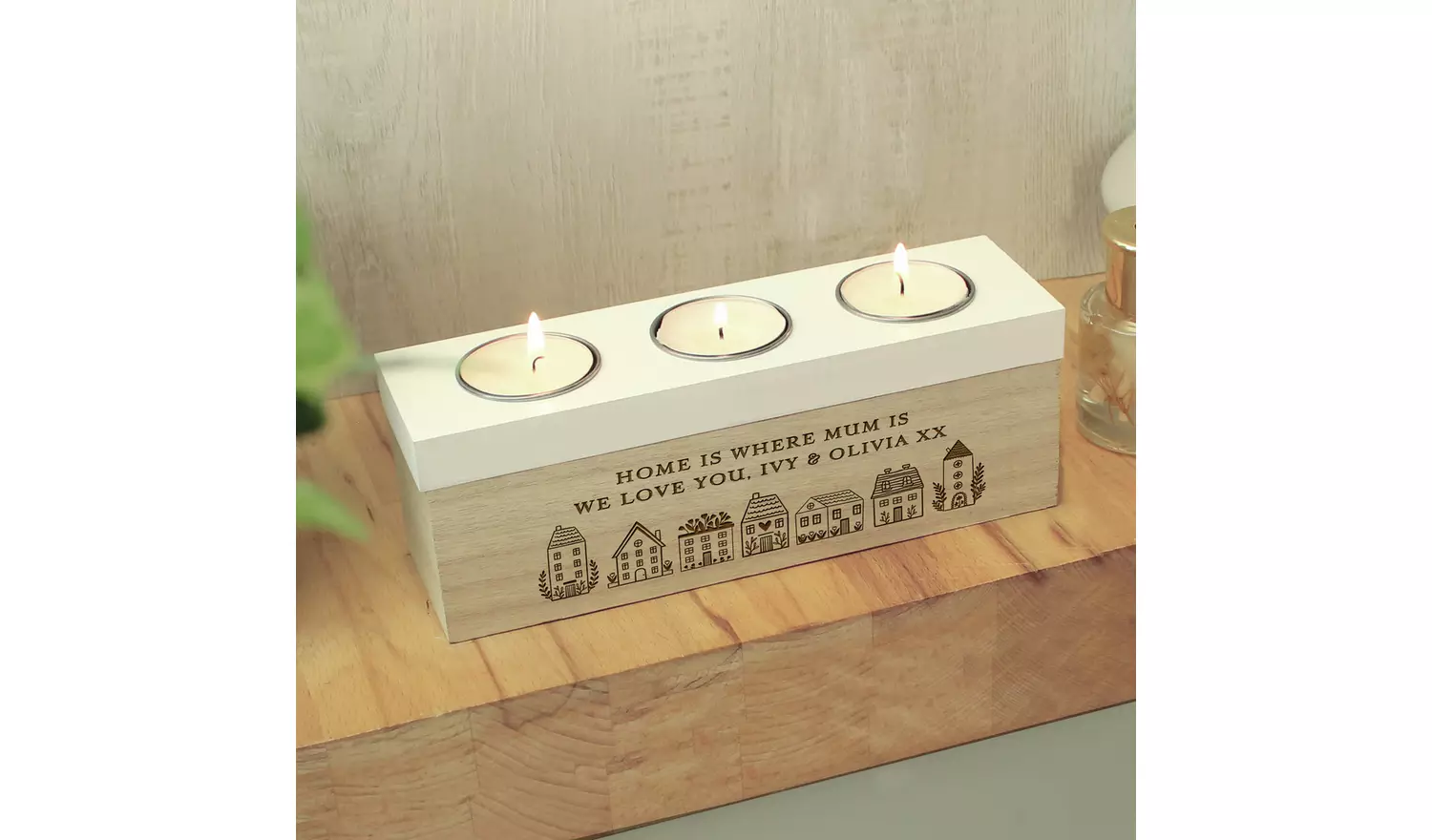 Personalised Message Home Triple Tea Light Box Decoration