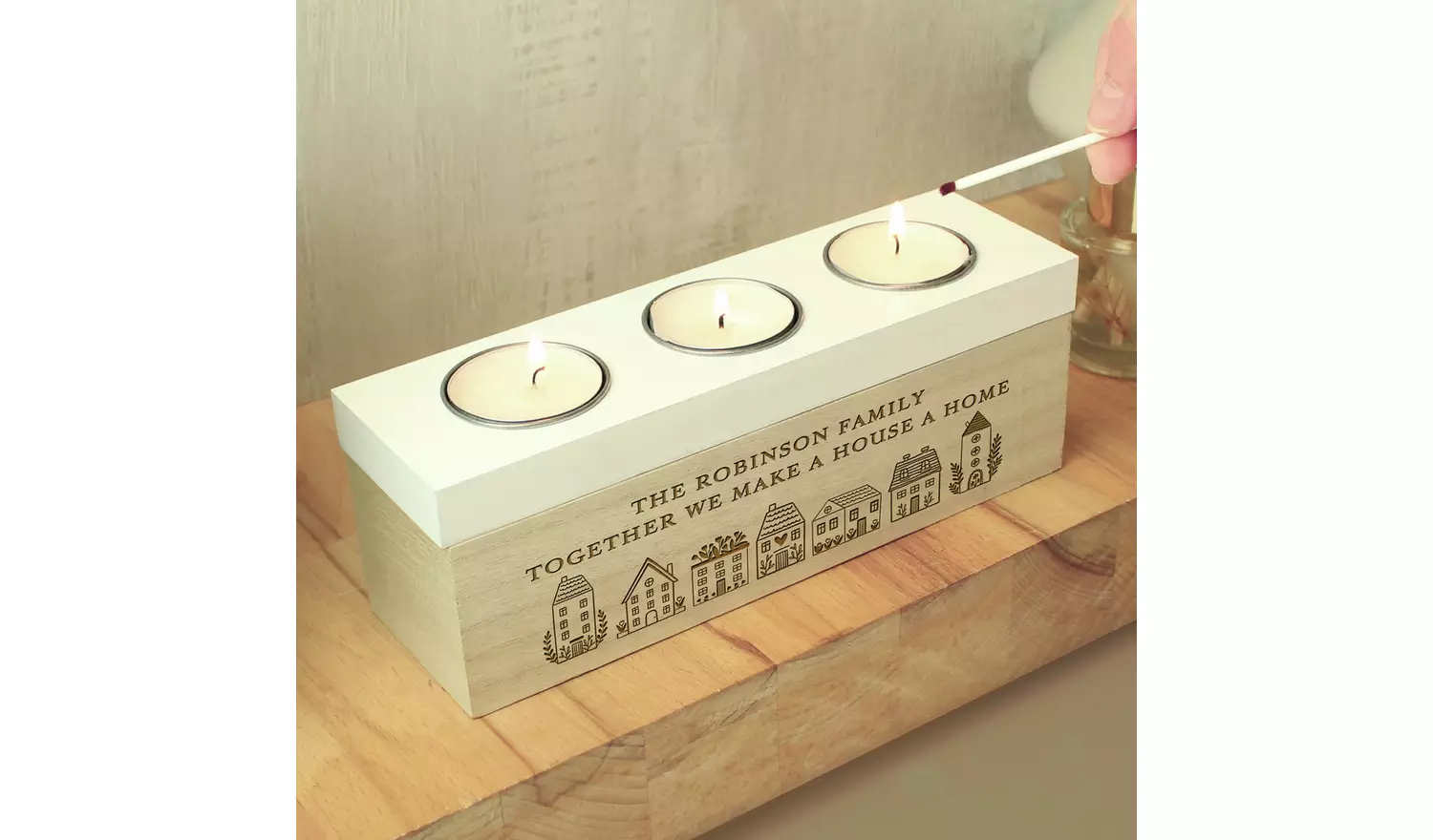 Personalised Message Home Triple Tea Light Box Decoration