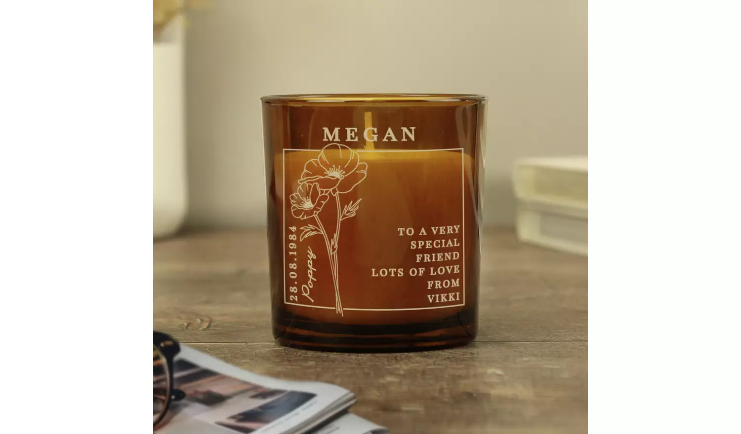 Personalised Message August Birth Flower Candle - Vanilla