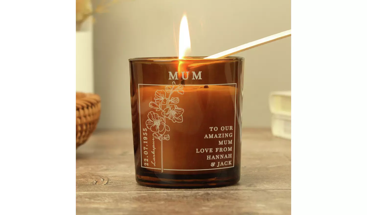 Personalised Message July Birth Flower Candle - Vanilla