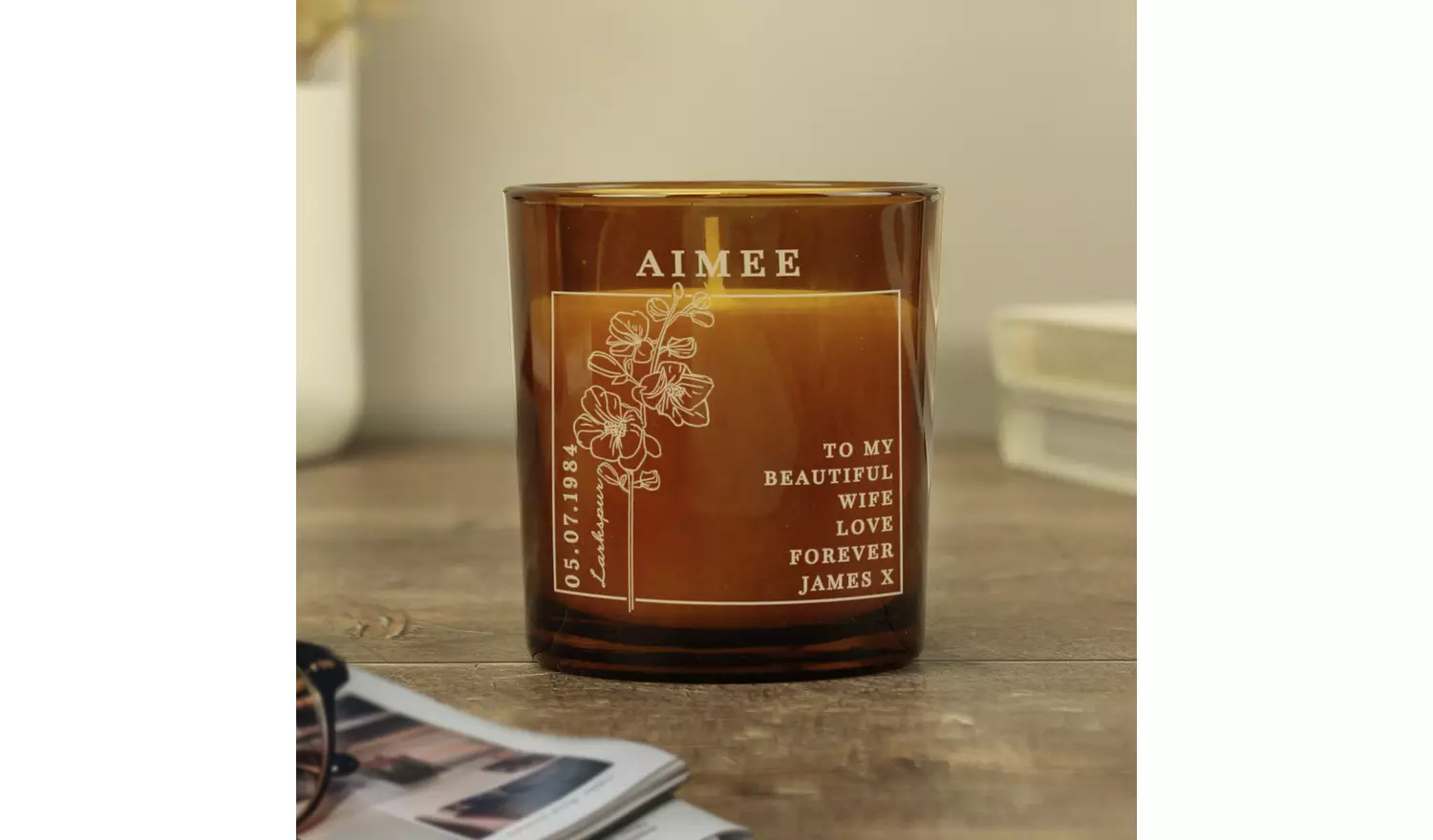 Personalised Message July Birth Flower Candle - Vanilla