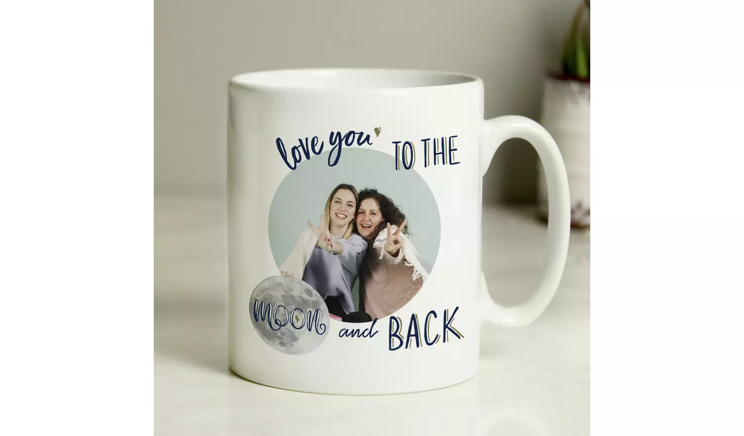 Personalised Message Moon And Back Photo Upload Mug