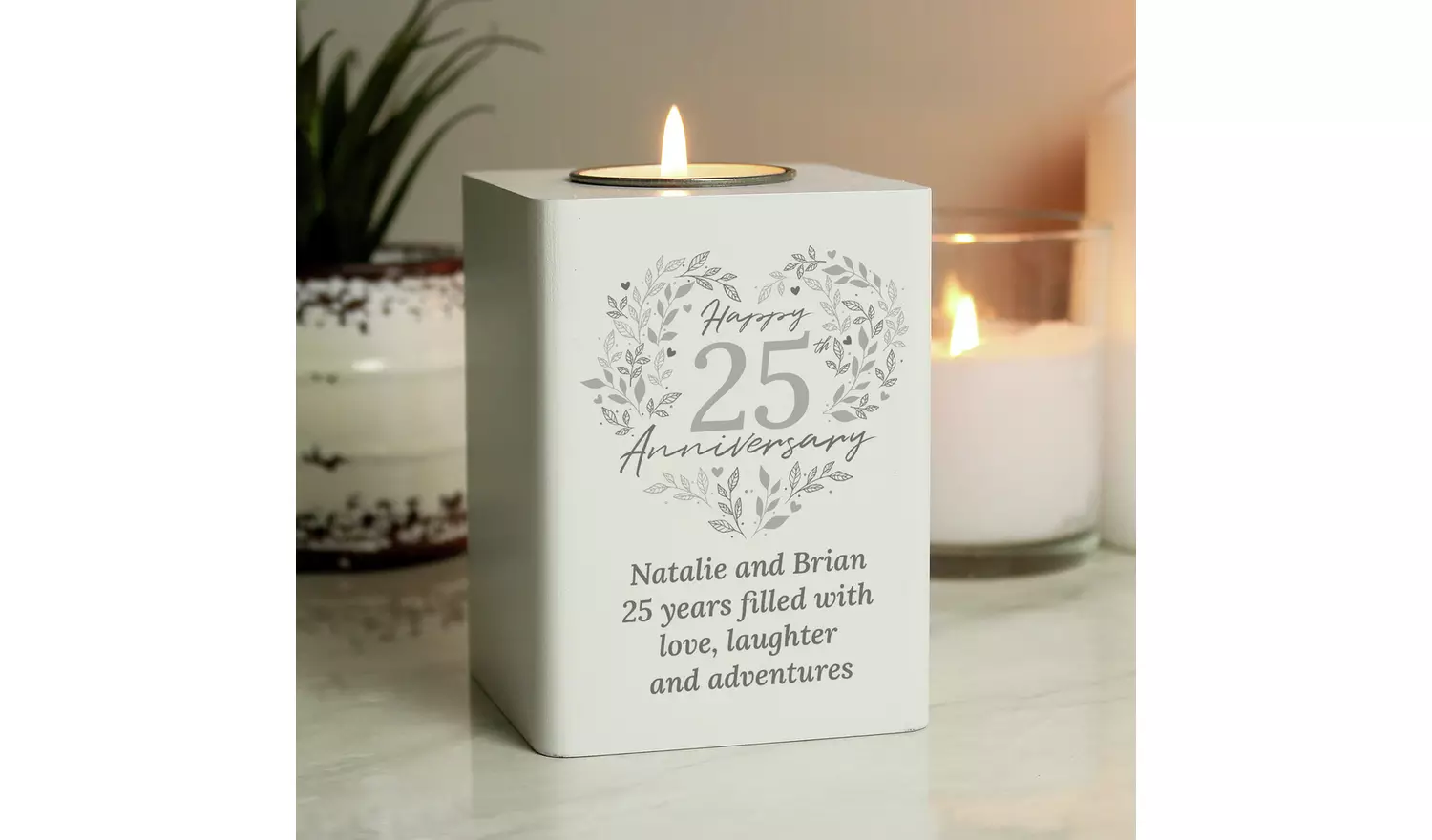Personalised Message 25th Anniversary Tea Light Holder