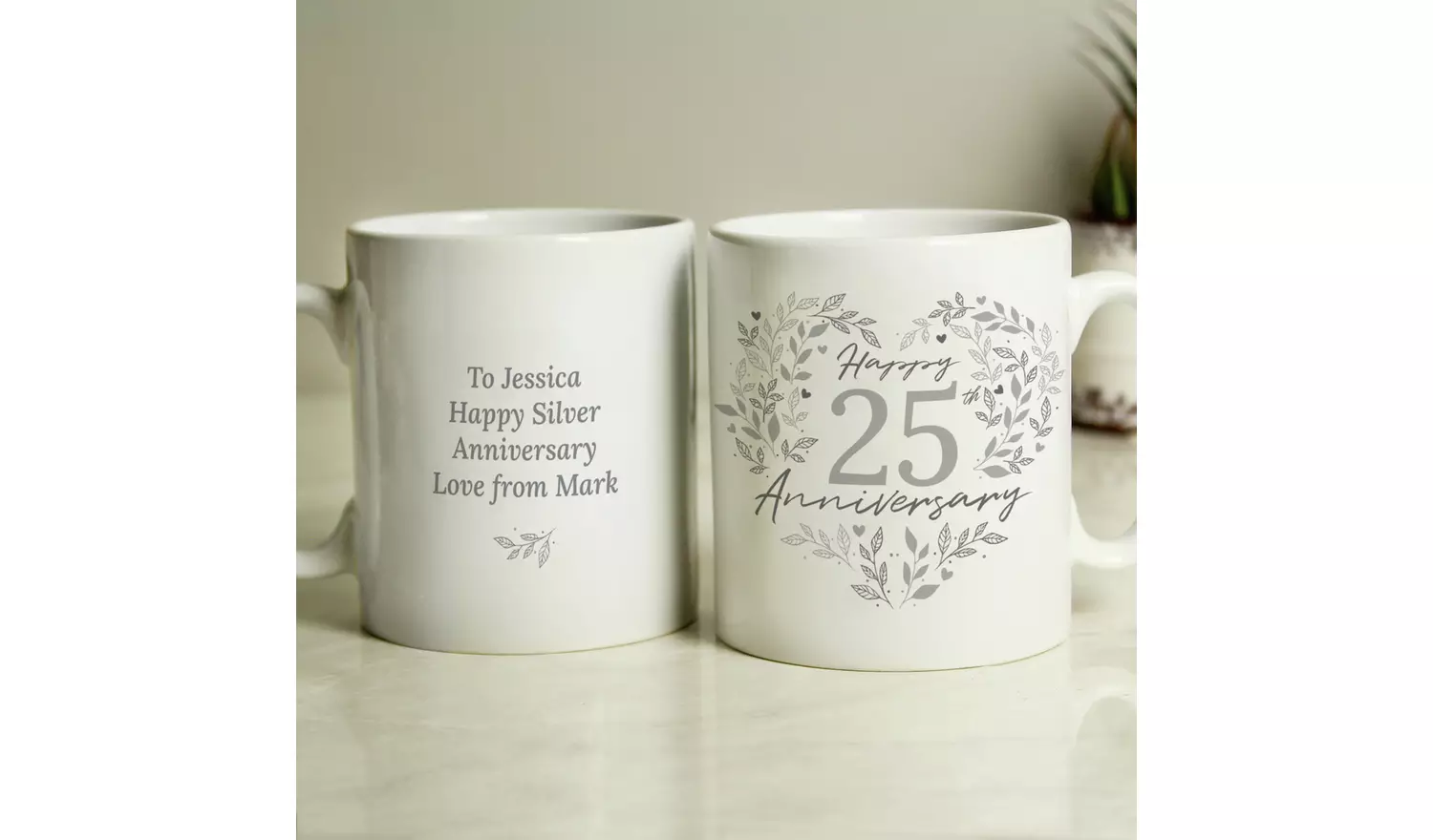 Personalised Message 25th Silver Wedding Anniversary Mug