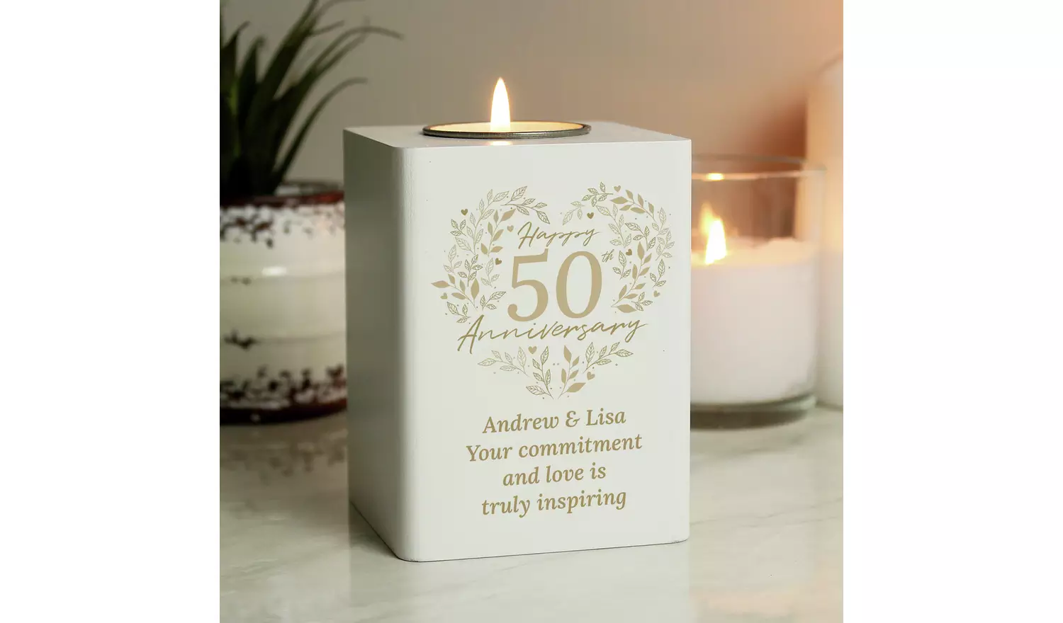 Personalised Message 50th Anniversary Tea Light Holder