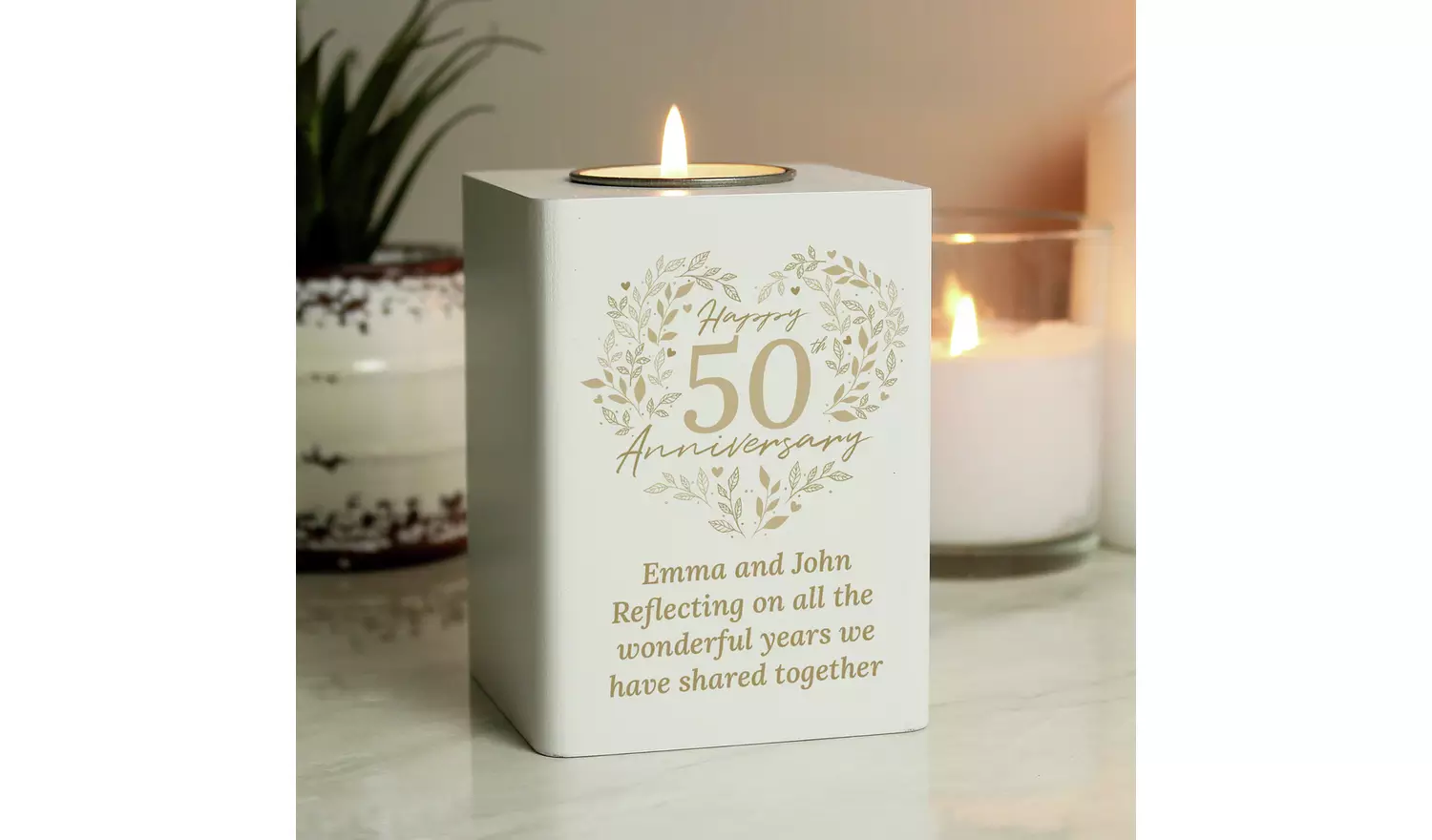 Personalised Message 50th Anniversary Tea Light Holder