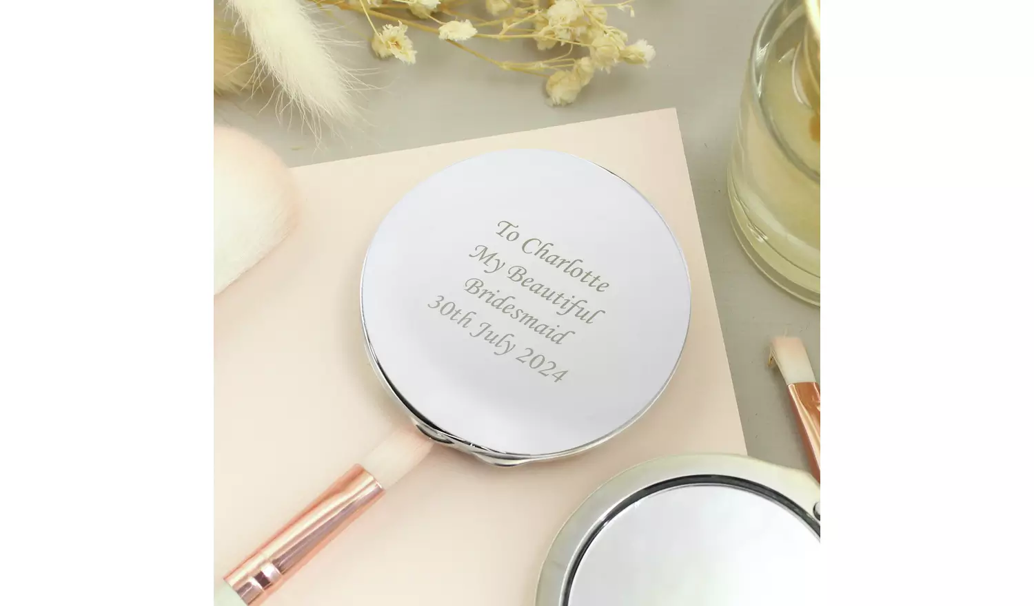 Personalised Message Silver Round Compact Mirror