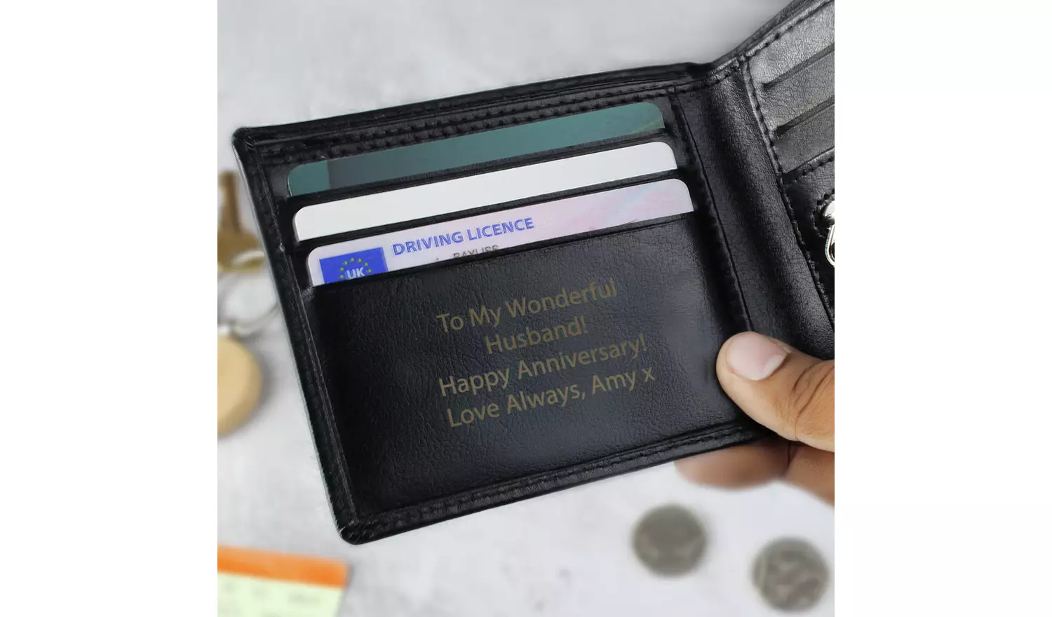 Personalised Message Free Text Black Leather Wallet
