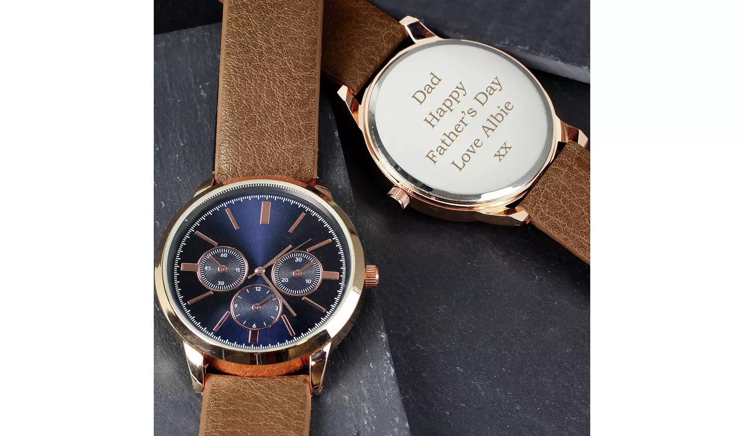 Personalised Message Men's Brown Strap Rose Gold Watch