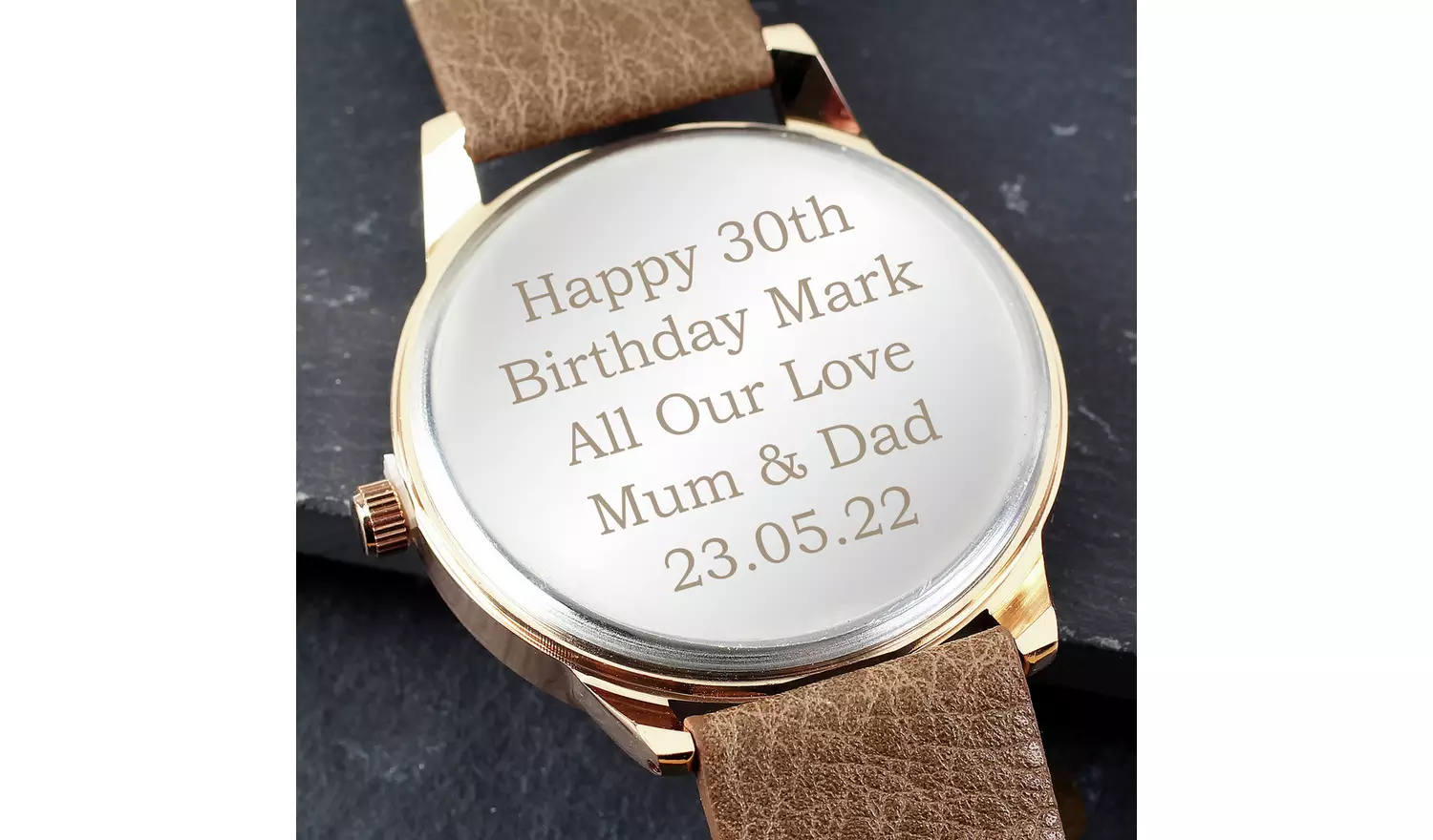 Personalised Message Men's Brown Strap Rose Gold Watch