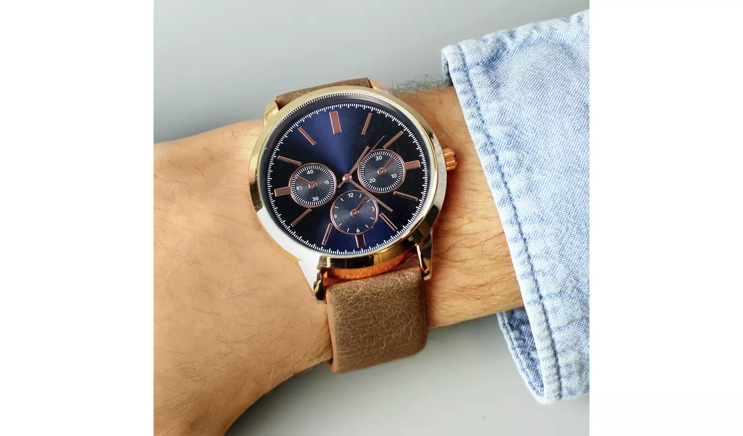 Personalised Message Men's Brown Strap Rose Gold Watch