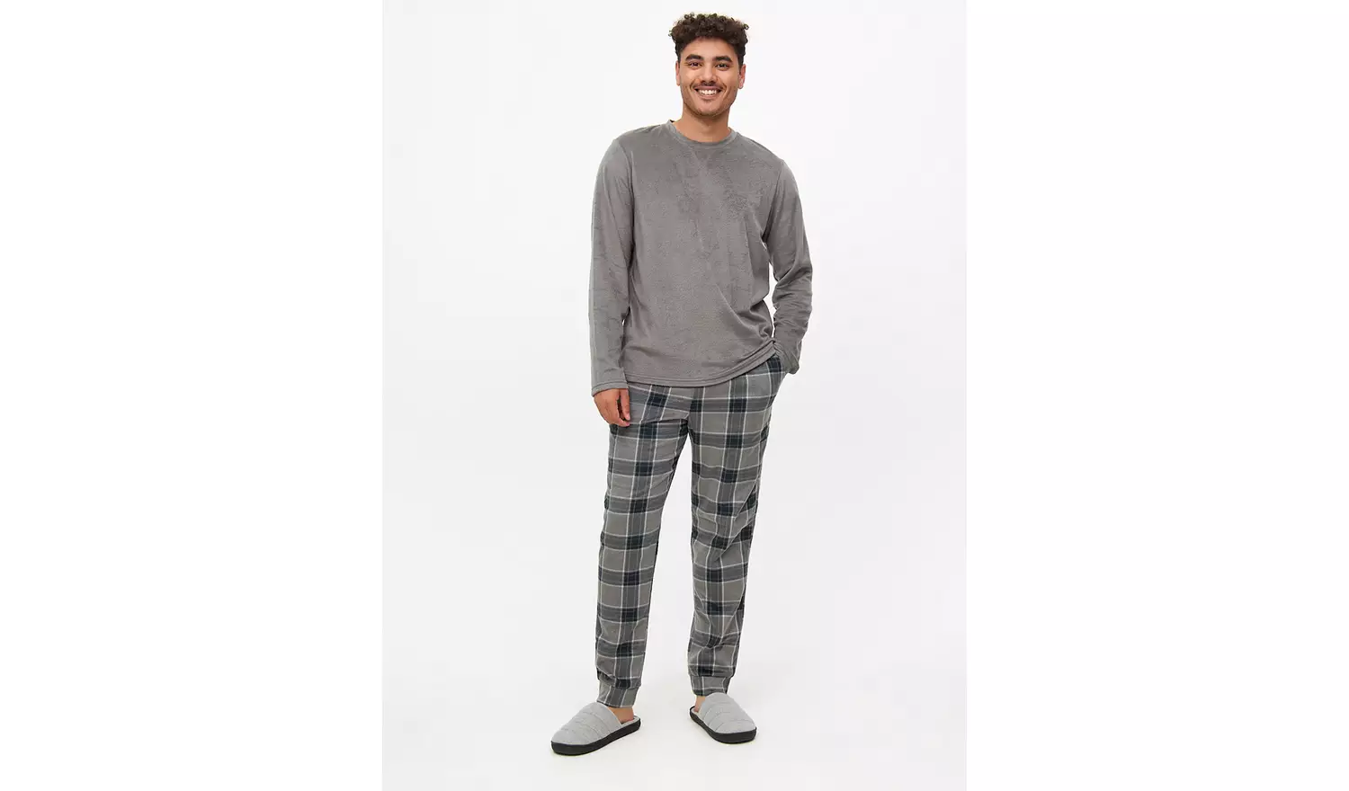Grey Long Sleeve Fleece Pyjamas S