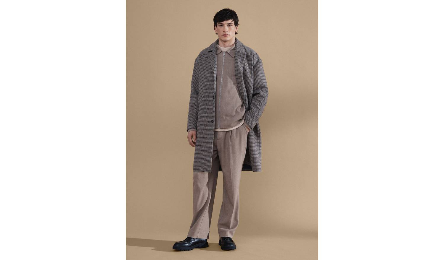 CASUAL FRIDAY CFCLAES Sand Houndstooth Relaxed Overcoat XL