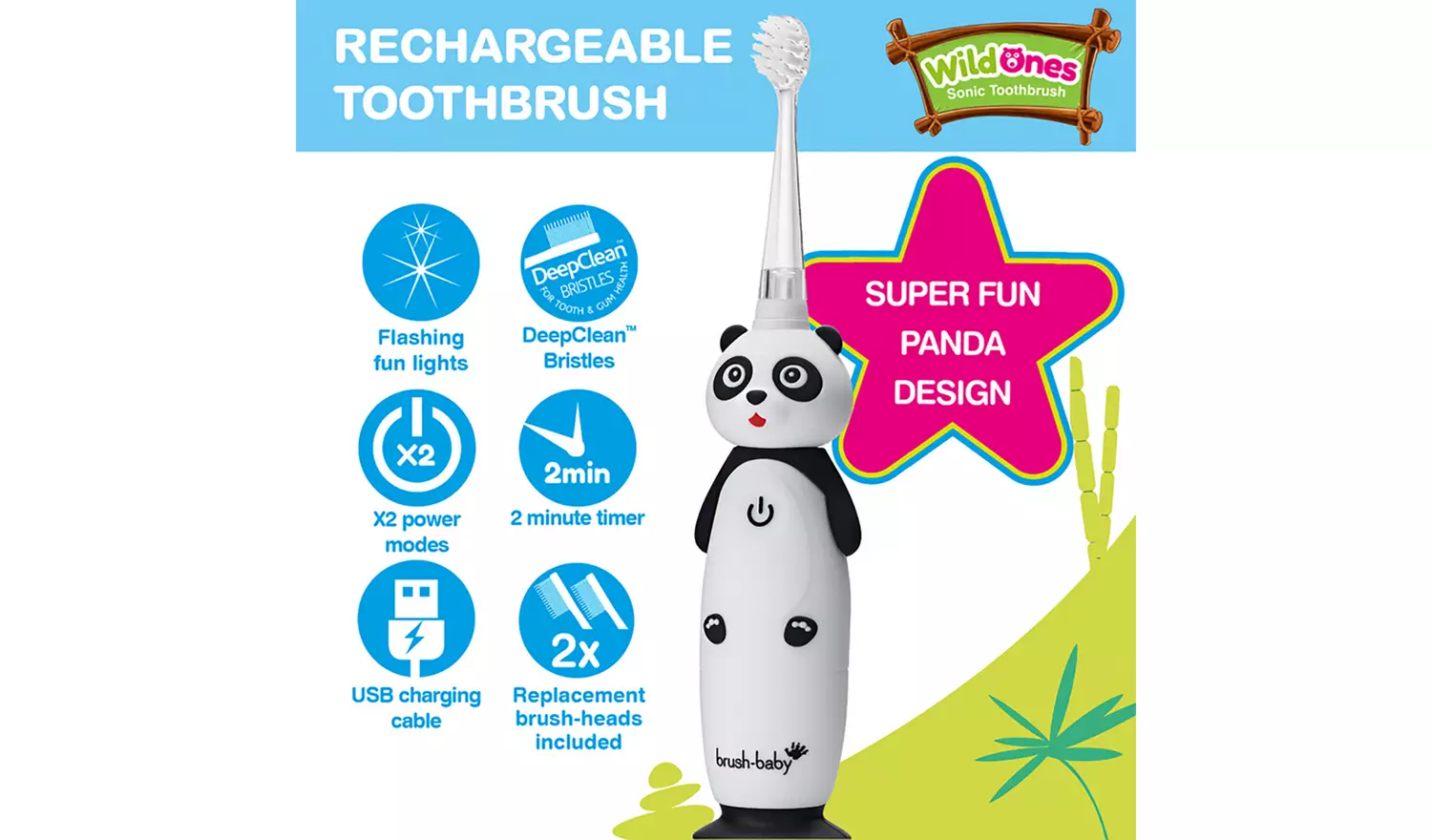 brush-baby WildOnes Panda Electric Toothbrush - White