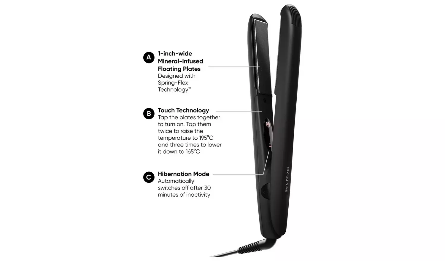 CLOUD NINE C9-T1.0 Touch Iron Hair Straightener - Black