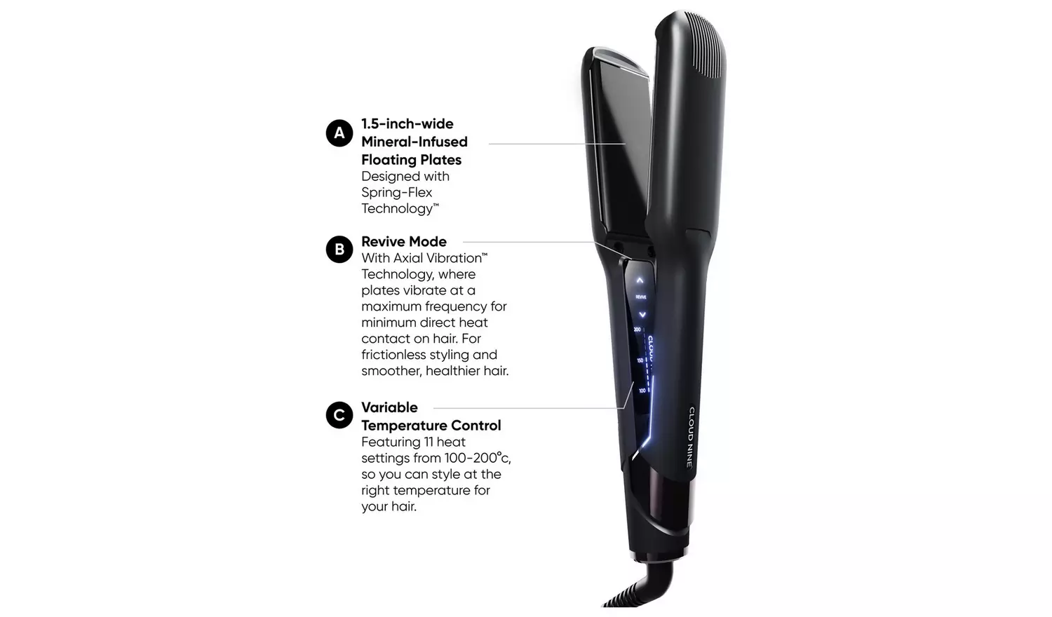 CLOUD NINE C9-PL1.0 Wide Iron Hair Straightener - Black