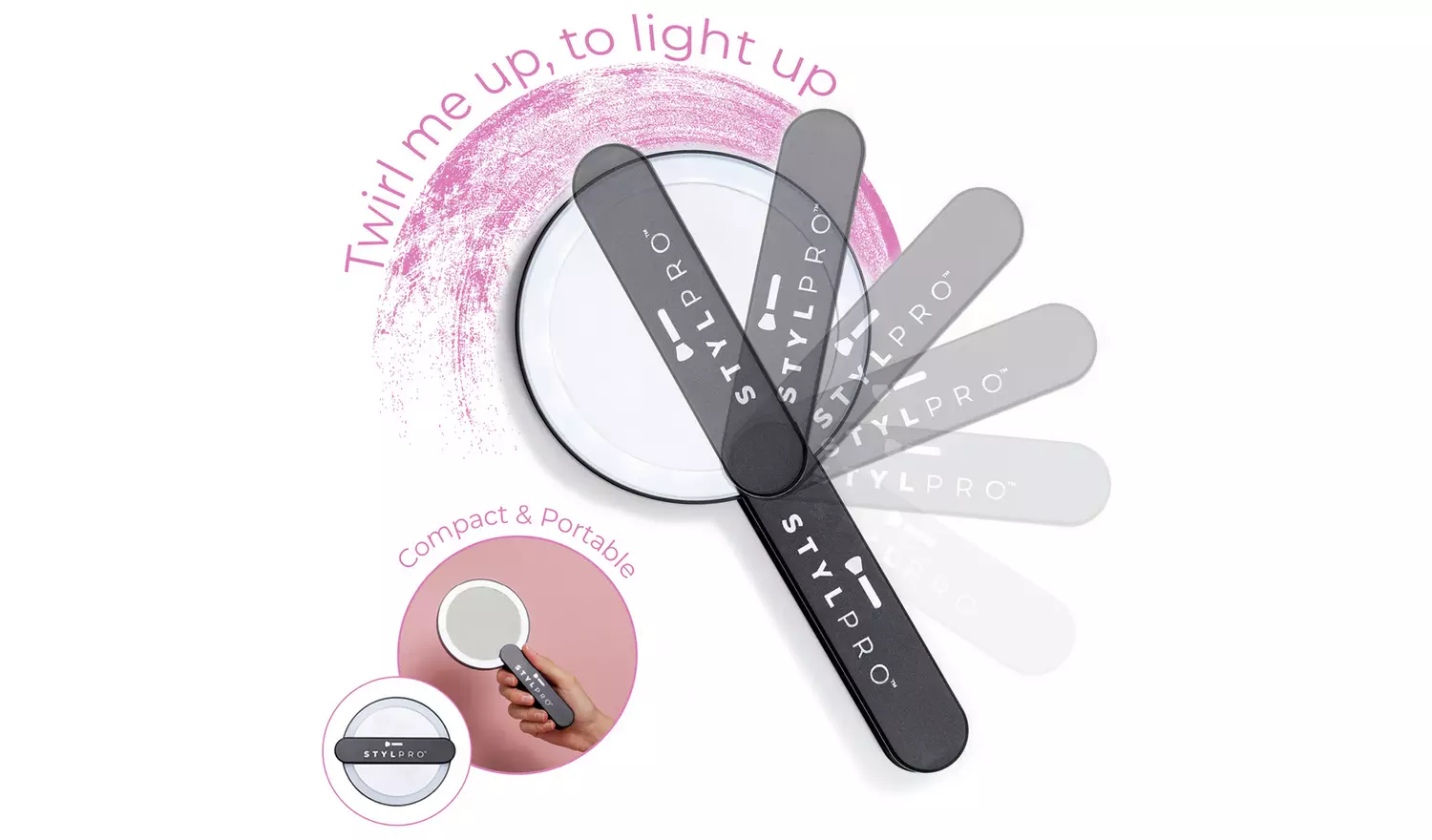 Stylpro Twirl Me Up Hand Held LED Mirror - Black