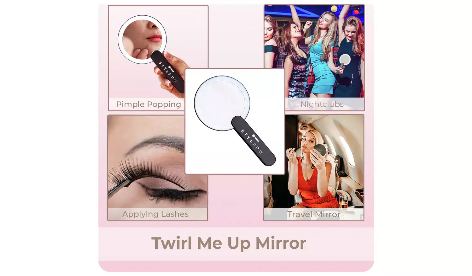 Stylpro Twirl Me Up Hand Held LED Mirror - Black