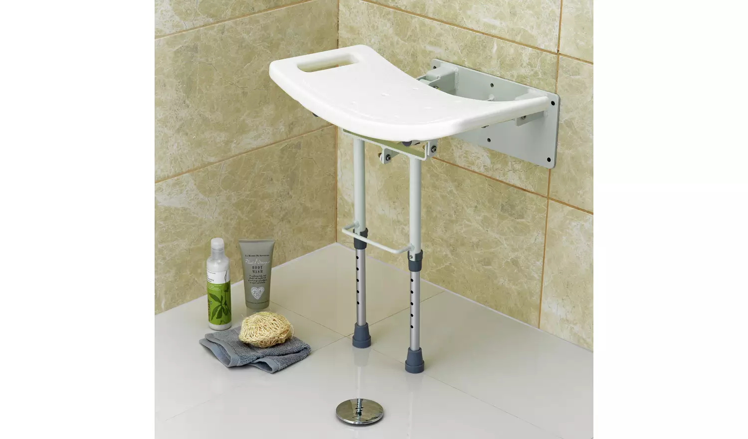 Shower Seat with Legs - Wall Mounted