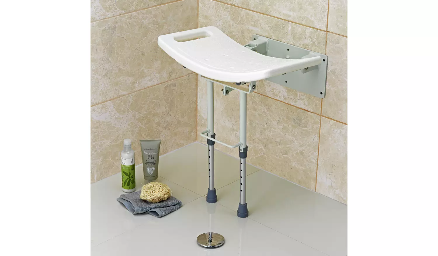 Shower Seat with Legs - Wall Mounted