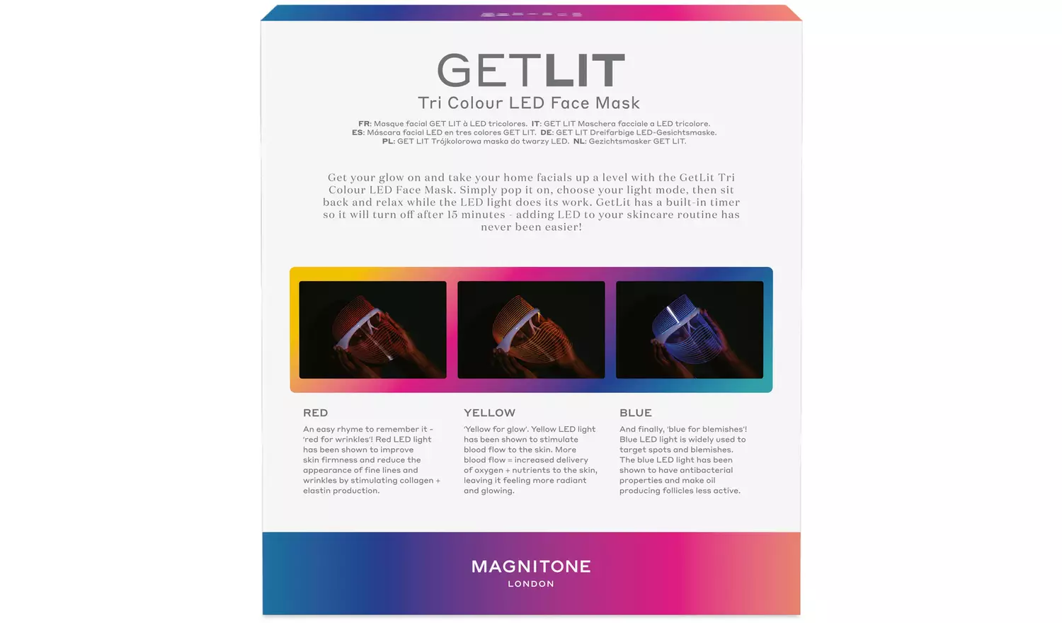 Magnitone Getlit Tri Colour Light LED Face Mask