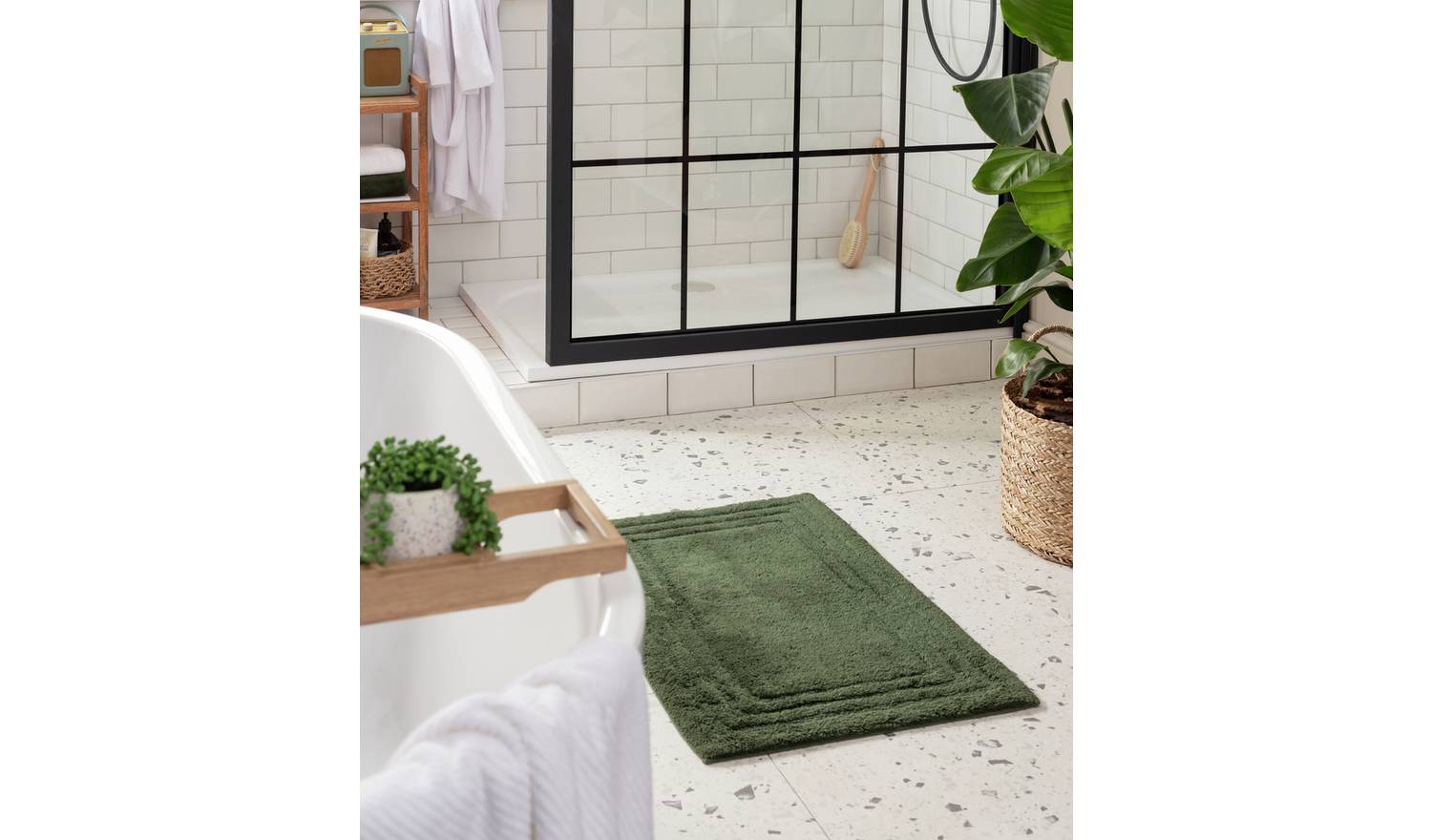 Habitat Cotton Deep Pile Tufted Bath Mat - Forest Green