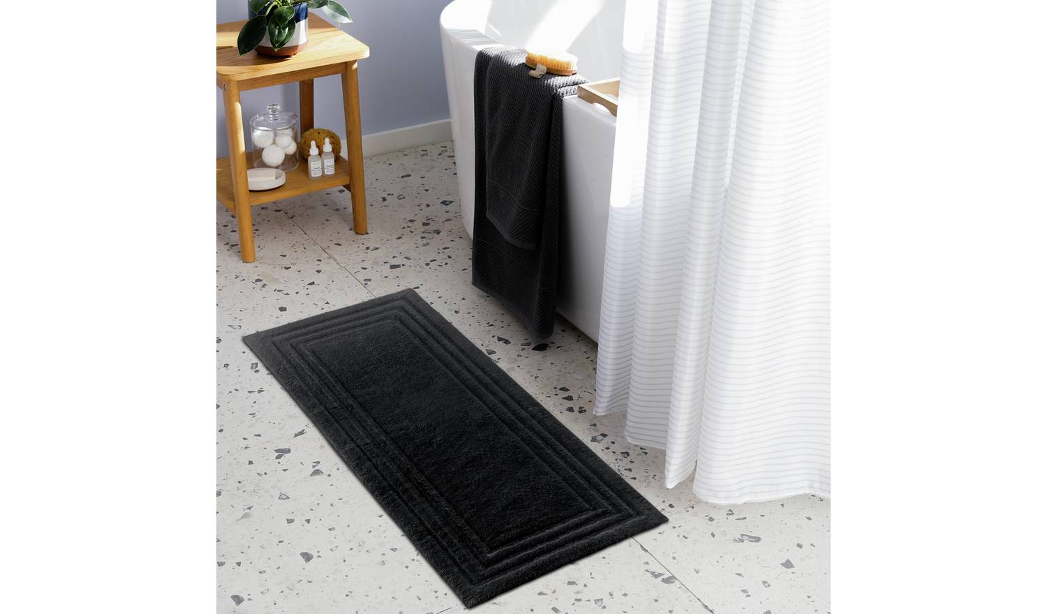 Habitat Deep Pile Black Cotton Cut Pile Bath Runner-100x40cm