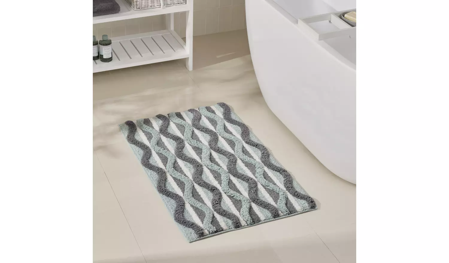 Habitat Retro Wave Geo Bath Mat - Blue