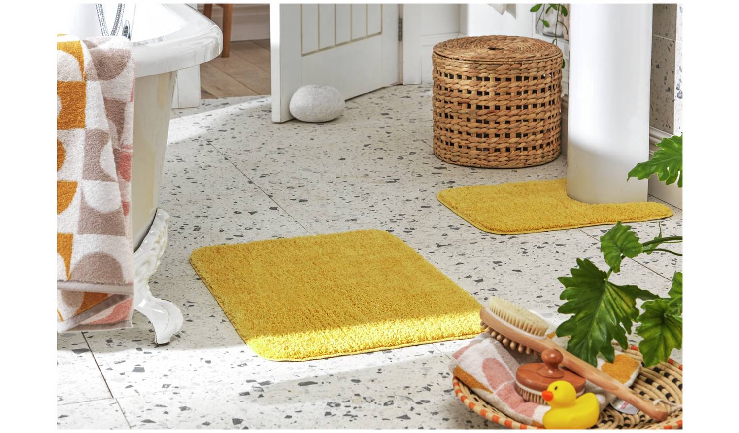 Argos Home Tufted Bath & Pedestal Mat Set - Mustard