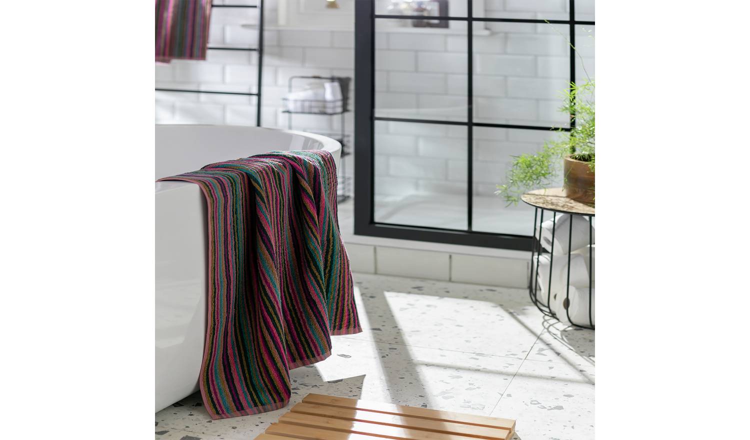 Habitat Cotton Skinny Bright Stripe Bath Sheet-Multicoloured