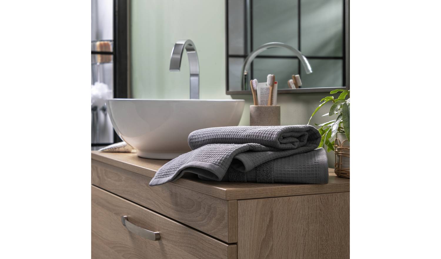 Habitat Cotton Waffle 2 Pack Hand Towel - Charcoal