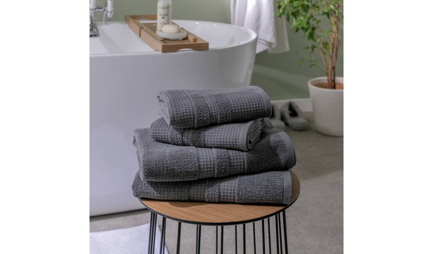 Habitat Cotton Waffle 4 Piece Towel Bale - Charcoal
