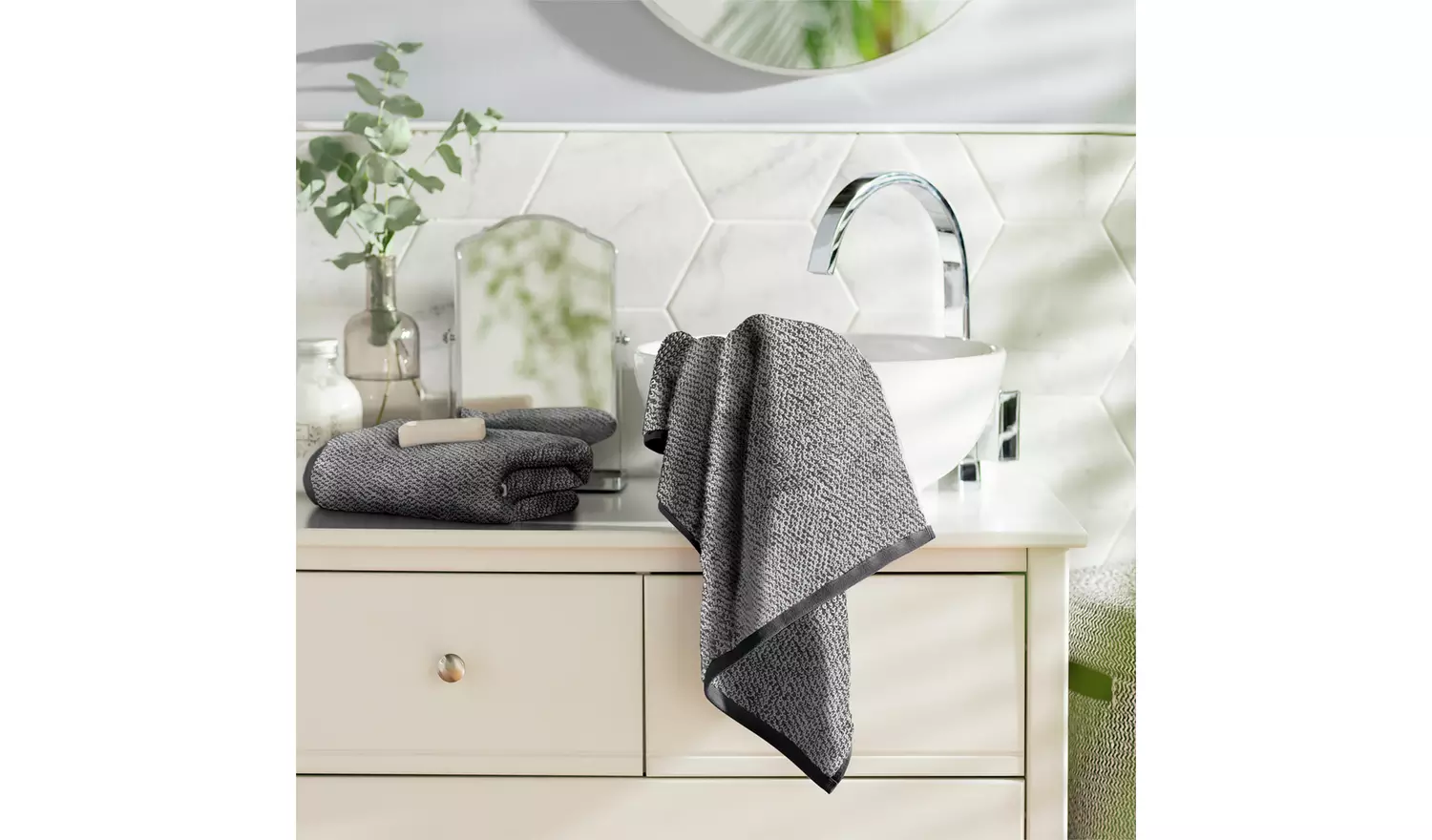 Habitat Marl Hand Towel - Black