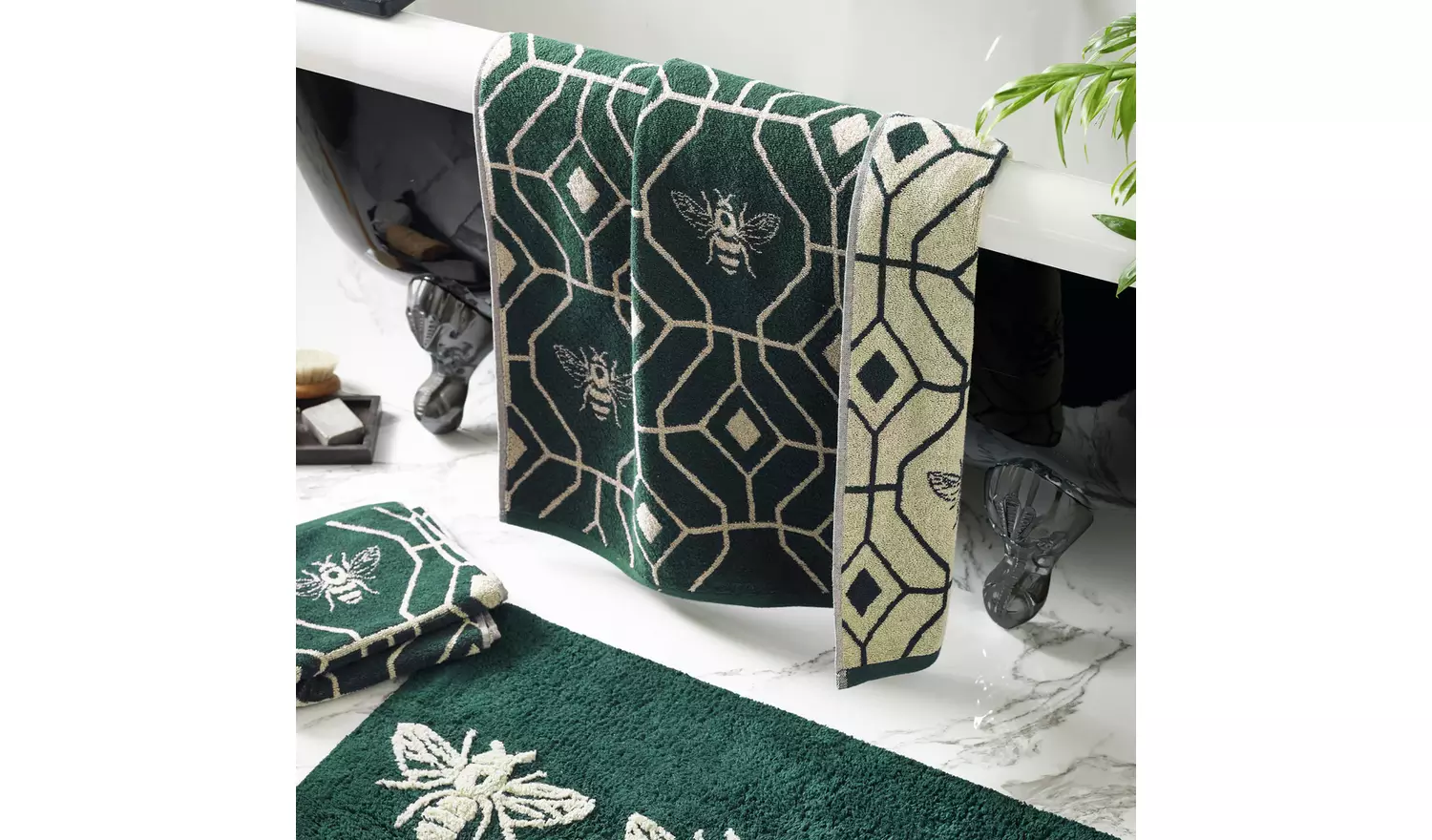 furn Bee Deco Patterned Hand Towel - Emerald Green