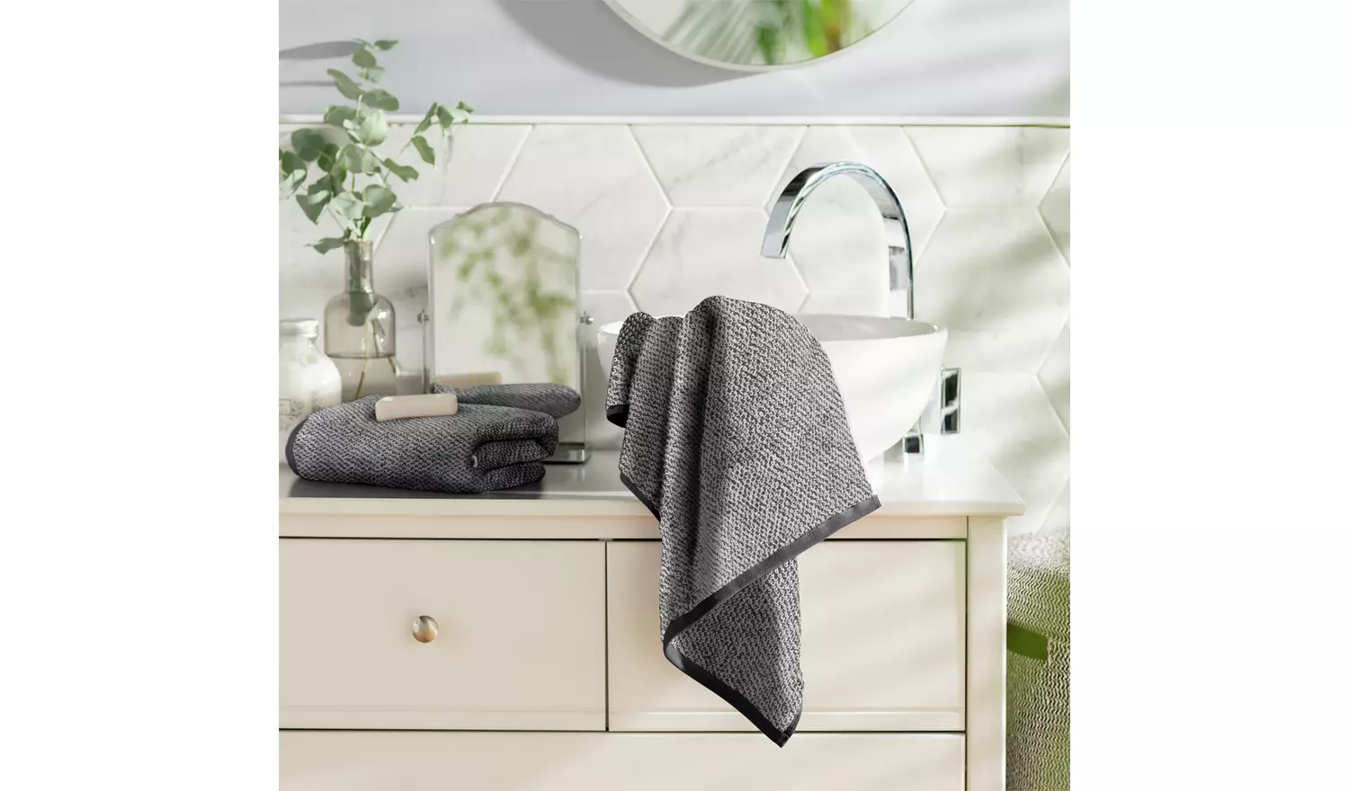 Habitat Marl 2 Pack Hand Towel - Black