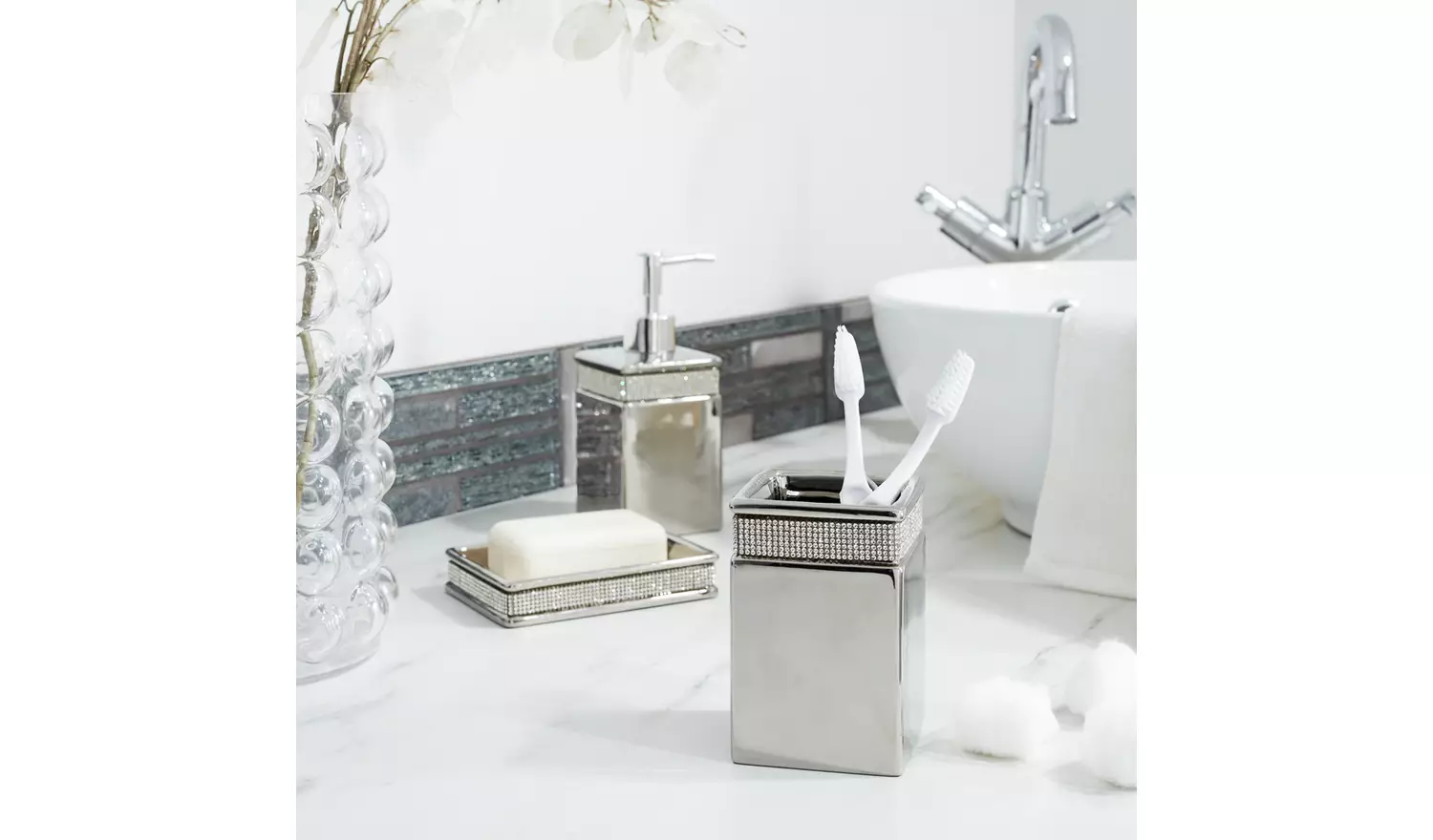 Argos Home Sparkle Ceramic Tumbler - Silver