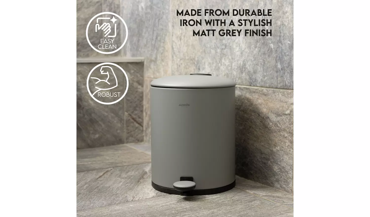 Addis 5 Litre Bathroom Pedal Bin - Grey