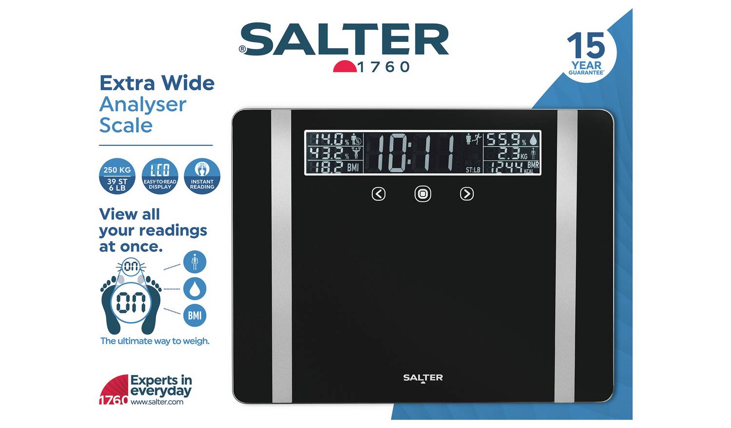Salter Extra Wide Analyser Bathroom Scale - Black
