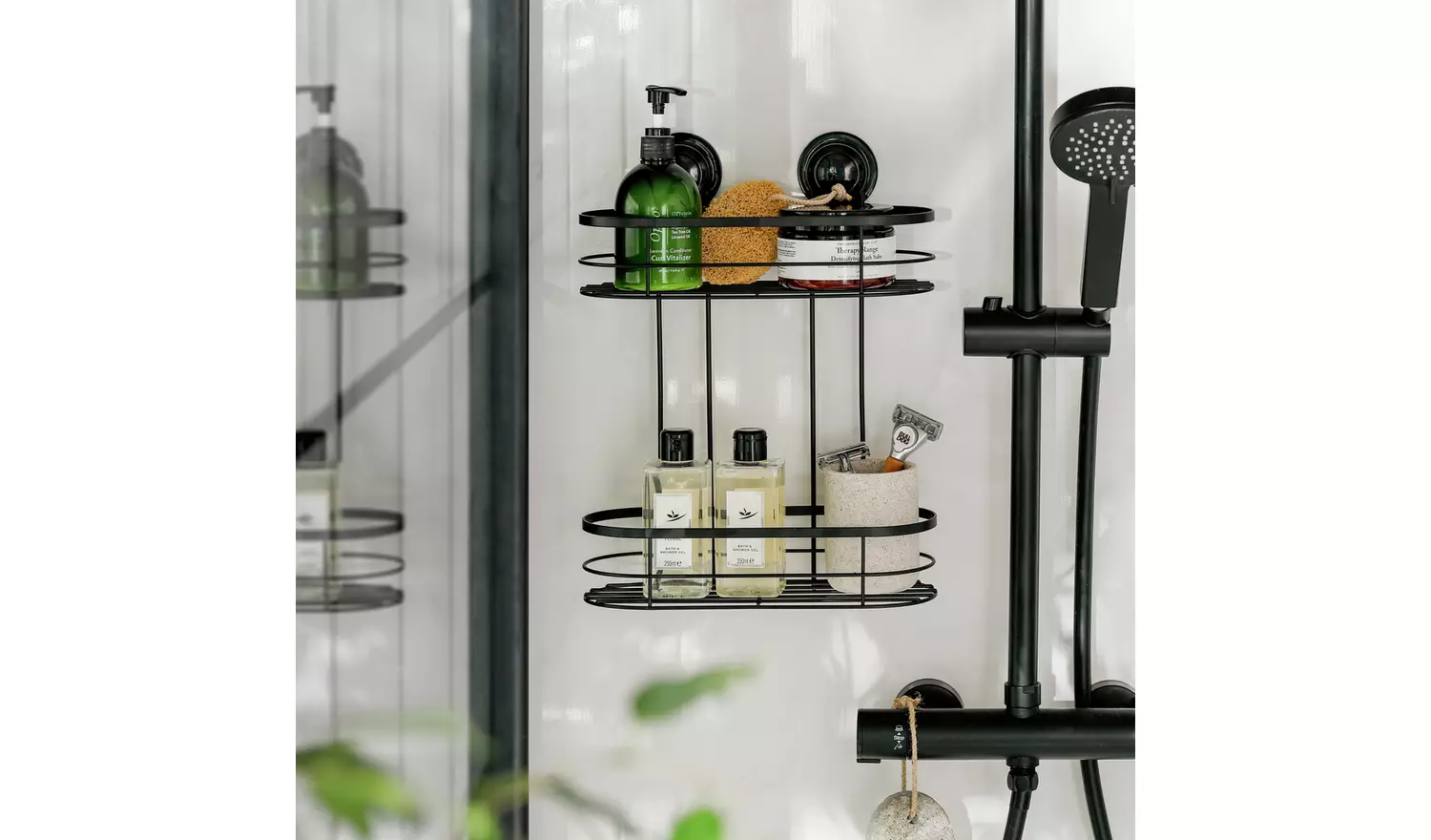 Argos Home Suction Cup Wire 2 Tier Shower Caddy – Black