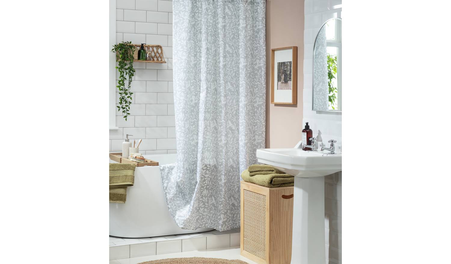Argos Home Floral Shower Curtain - Grey