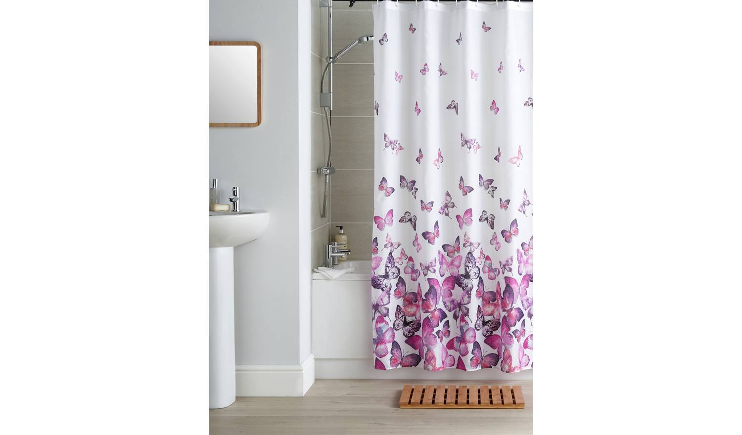 Argos Home Butterflies Shower Curtain - Pink