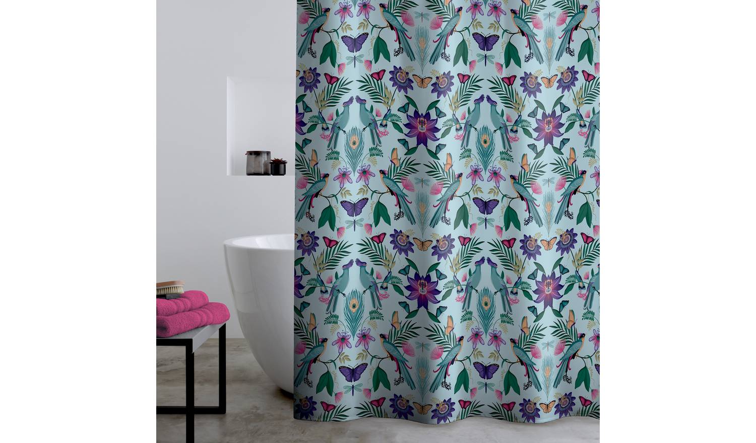 Catherine Lansfield Maya Tropical Shower Curtain - Blue
